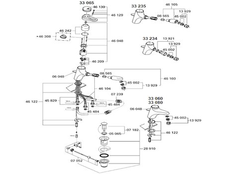 Grohe 33065 basin tap chrome (33065000) spares breakdown diagram