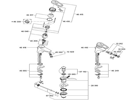 Grohe 33153 Europlus Mono basin mixer tap (33153000) spares breakdown diagram
