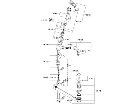 Grohe 33155 Europlus pull out basin mono mixer (33155000) spares breakdown diagram