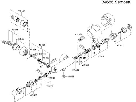 Grohe 34686 Sentosa bar mixer shower (34686000) spares breakdown diagram