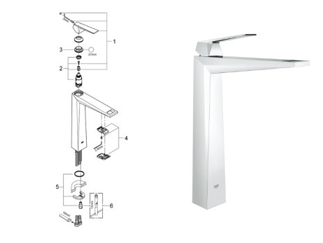 Grohe Allure Brilliant tall basin mixer tap 1/2" - chrome (23114000) spares breakdown diagram