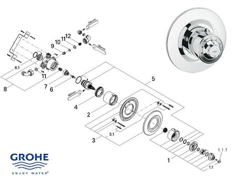 Grohe Avensys Classic Dual concealed - 34032 IP0 (34032IP0) spares breakdown diagram