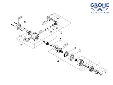 Grohe Avensys Dual Exposed - 34084 IP0 (34084IP0) spares breakdown diagram