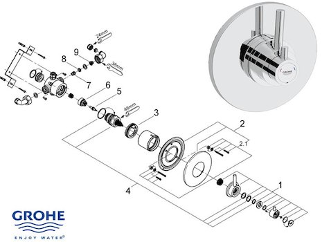 Grohe Avensys Modern Dual recessed - 34224 000 (34224000) spares breakdown diagram