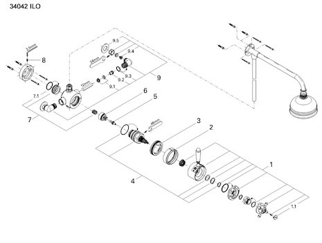 Grohe Avensys Traditional exposed shower valve (34042IL0) spares breakdown diagram