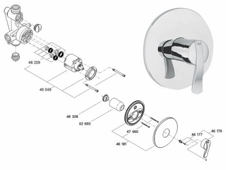 Grohe Ectos Single Lever Shower Valve Trimset (19546IP0) spares breakdown diagram