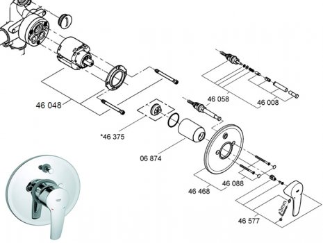 Grohe Eurostyle Bath shower mixer (19506000) spares breakdown diagram