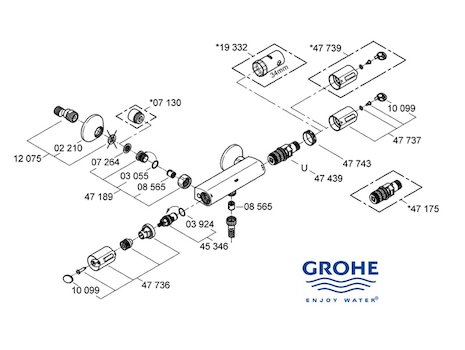 Grohe Grohtherm Auto 1000 bar mixer shower (34146000) spares breakdown diagram