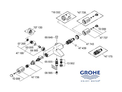 Grohe Grohtherm Auto 1000 bar mixer shower (34156000) spares breakdown diagram
