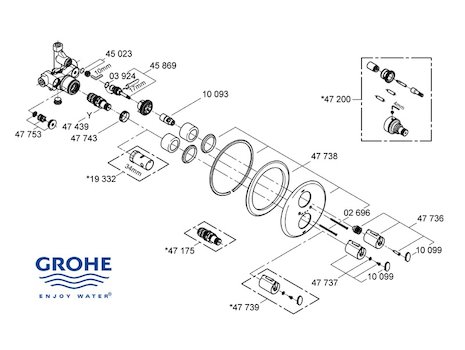 Grohe Grohtherm Auto 1000 (34161000) spares breakdown diagram