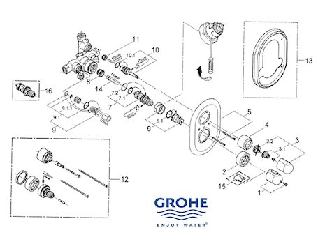 Grohe Grohtherm Auto 1000 (34328000) spares breakdown diagram