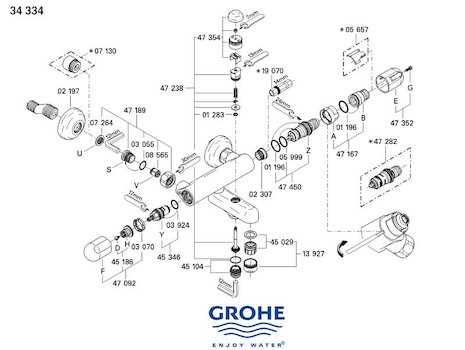 Grohe Grohtherm Auto 1000 bar mixer shower (34334000) spares breakdown diagram