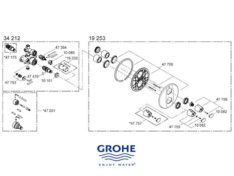 Grohe Grohtherm Auto 3000 (19253000) spares breakdown diagram