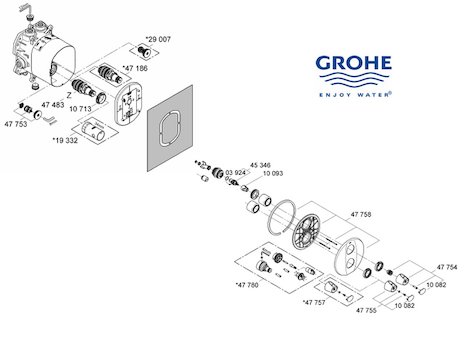 Grohe Grohtherm Auto 3000 (19359000) spares breakdown diagram