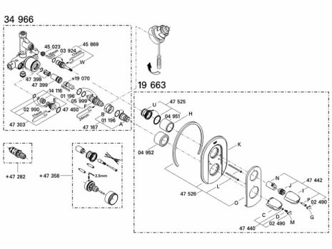 Grohe Grohtherm Auto 3000 (19663000) spares breakdown diagram