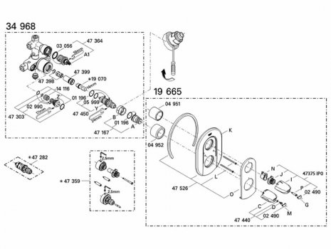 Grohe Grohtherm Auto 3000 (19665000) spares breakdown diagram