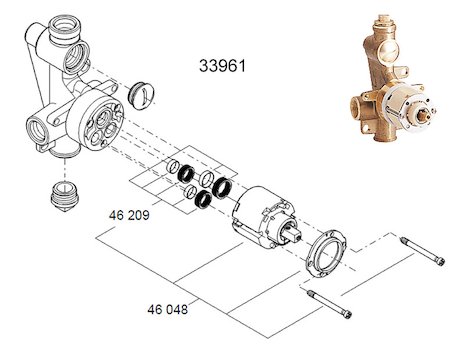 Grohe manual shower valve (33961000) spares breakdown diagram