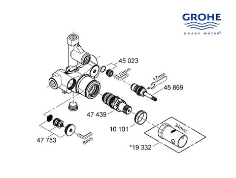 Grohe mixer valve - 34211 000 (34211000) spares breakdown diagram