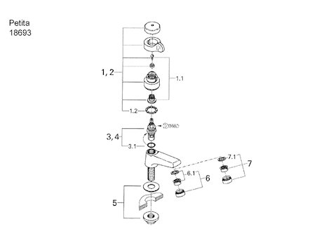 Grohe Petita Basin pillar tap (18693000) spares breakdown diagram