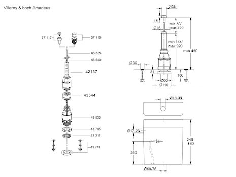 Grohe Villeroy and Boch Amadeus (43907000) spares breakdown diagram
