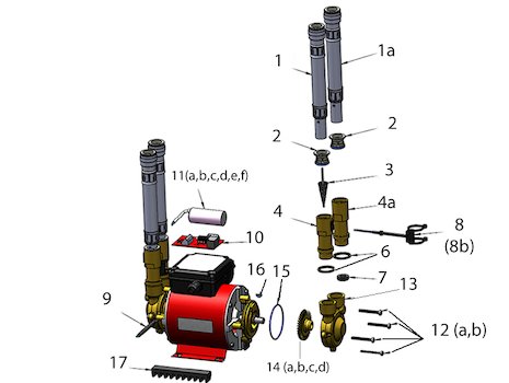 Grundfos Watermill Amazon 3.0 bar twin impeller pump (96787466 / STP-3.0 B) spares breakdown diagram