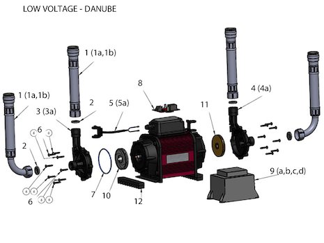 Grundfos Watermill Danube 1.4 bar low voltage single impeller pump (96787352 / SSL-1.4 C) spares breakdown diagram