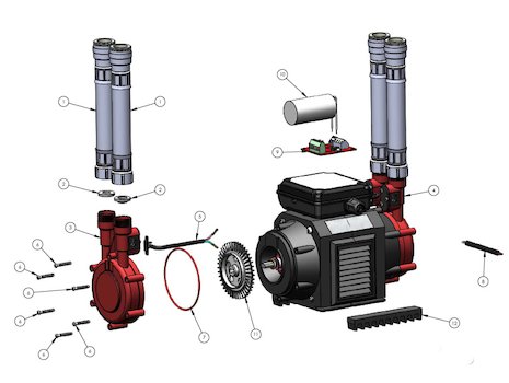 Grundfos Watermill Nile 1.5 bar twin impeller pump (96787442 / STR-1.5 C) spares breakdown diagram