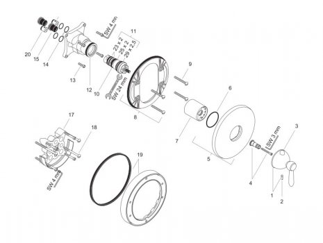 hansgrohe Axor Carlton thermostatic mixer with lever handle (17710000) spares breakdown diagram