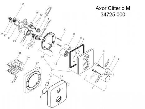 Hansgrohe Axor Citterio M with diverter (34725000) spares breakdown diagram