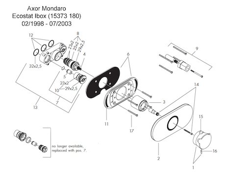 Hansgrohe Axor Mondaro Shower spares (15373) spares breakdown diagram