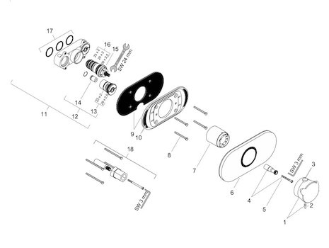 Hansgrohe Axor Mondaro shower valve (18375000) spares breakdown diagram