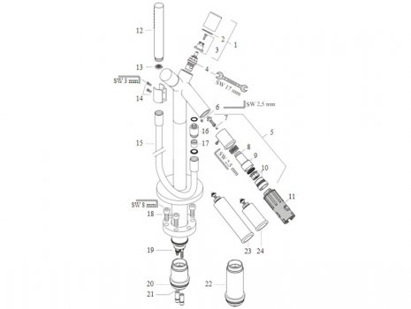 Hansgrohe Axor Starck 2 handle floor standing bath mixer (10458000) spares breakdown diagram