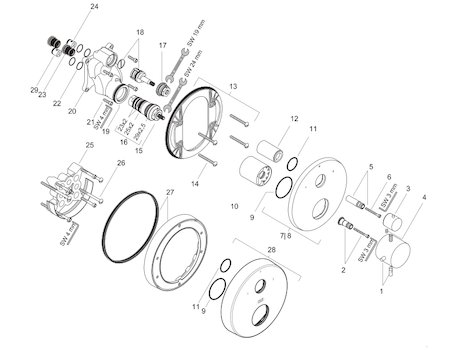 Hansgrohe Axor Starck mixer shower with diverter valve (10720000) spares breakdown diagram