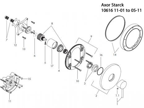 Hansgrohe Axor Starck single lever shower (10616) spares breakdown diagram