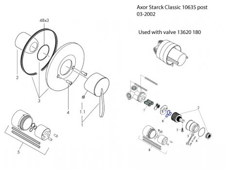 Hansgrohe Axor Starck single lever shower (10635000) spares breakdown diagram