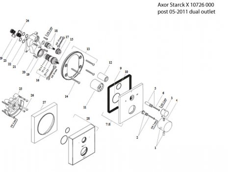 Hansgrohe Axor Starck X shower dual outlet (10726000) spares breakdown diagram