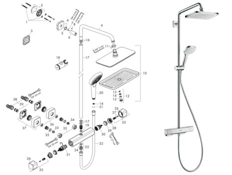 hansgrohe Croma E Showerpipe 280 1jet EcoSmart Thermostatic Bar Mixer Shower (27660000)