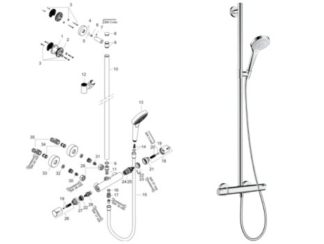 hansgrohe Croma Select S SemiPipe Multi Thermostatic Mixer Shower (27247400) spares breakdown diagram