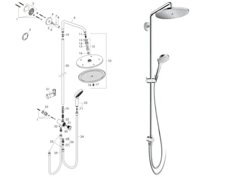 hansgrohe Croma Select S Showerpipe 280 1jet Reno Mixer Shower (26793000) spares breakdown diagram