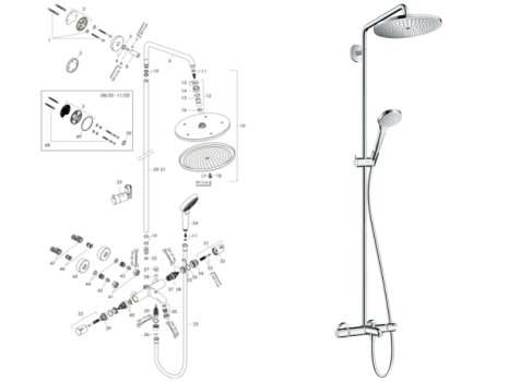 hansgrohe Croma Select S Showerpipe 280 1jet Thermostatic Bath Mixer Shower (26792000) spares breakdown diagram