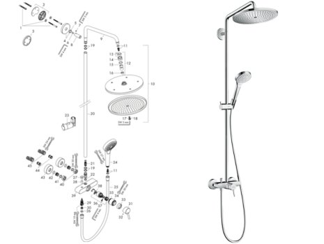 hansgrohe Croma Select S Showerpipe 2801jet Manual Mixer Shower (26791000) spares breakdown diagram