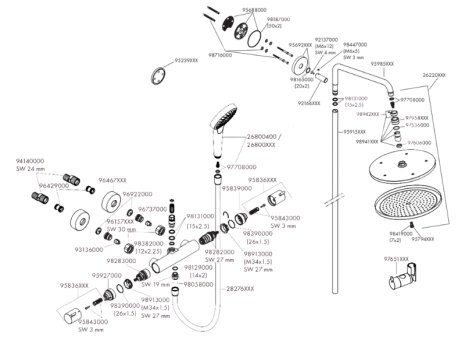 Hansgrohe Croma showerpipe 280 (26790000) spares breakdown diagram