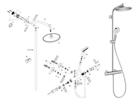 hansgrohe Crometta 1Jet 240 Showerpipe Thermostatic Shower Mixer (27267000) spares breakdown diagram