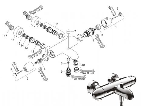 Hansgrohe Ecomax bath shower mixer - chrome (13354000) spares breakdown diagram