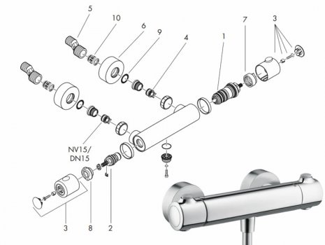 Hansgrohe Ecostat 1001 SL bar mixer shower - (up to 2002) (13261000) spares breakdown diagram