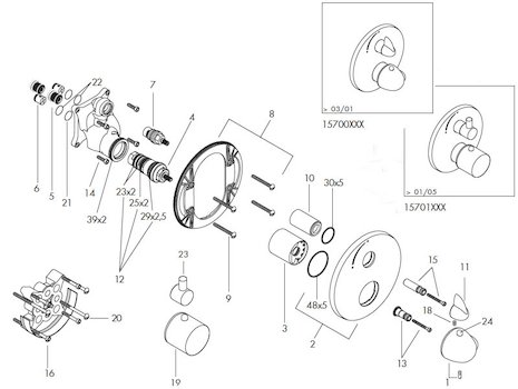 Hansgrohe Ecostat E (15700) spares breakdown diagram