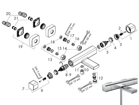 hansgrohe Ecostat E Bath Thermostat Mixer (15774000) spares breakdown diagram