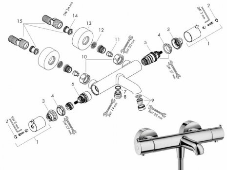 Hansgrohe Ecostat S bath/shower mixer (13245000) spares breakdown diagram