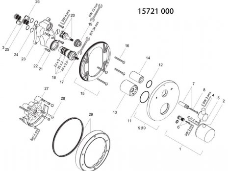 Hansgrohe Ecostat S thermostatic dual outlet shower (15721000) spares breakdown diagram