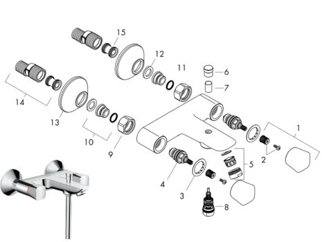 hansgrohe Logis 2-Handle Manual Bath Mixer - Exposed Installation - Chrome (71243000) spares breakdown diagram